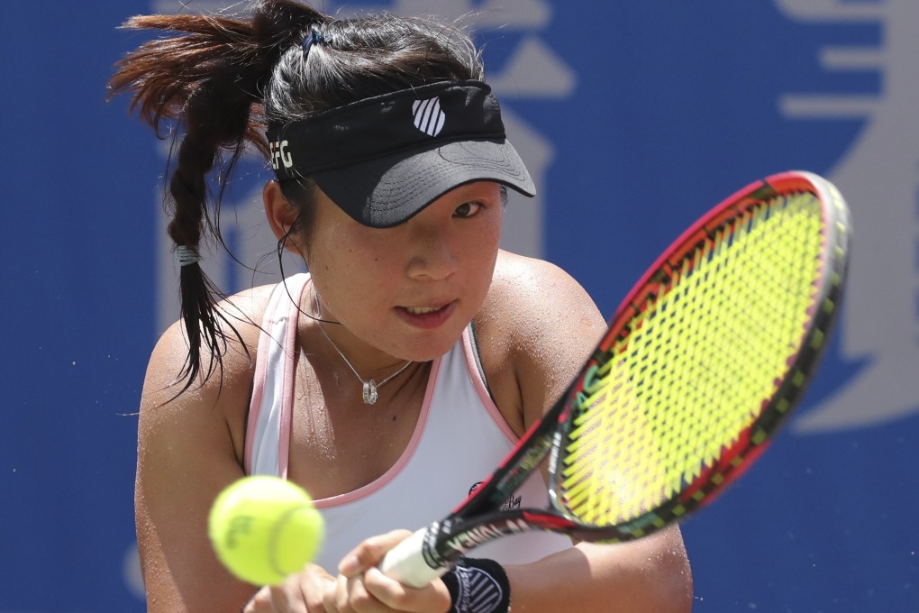 Eudice Chong in action at the CRC Hong Kong Elite Tennis Invitational on Sunday. Photo: Edmond So