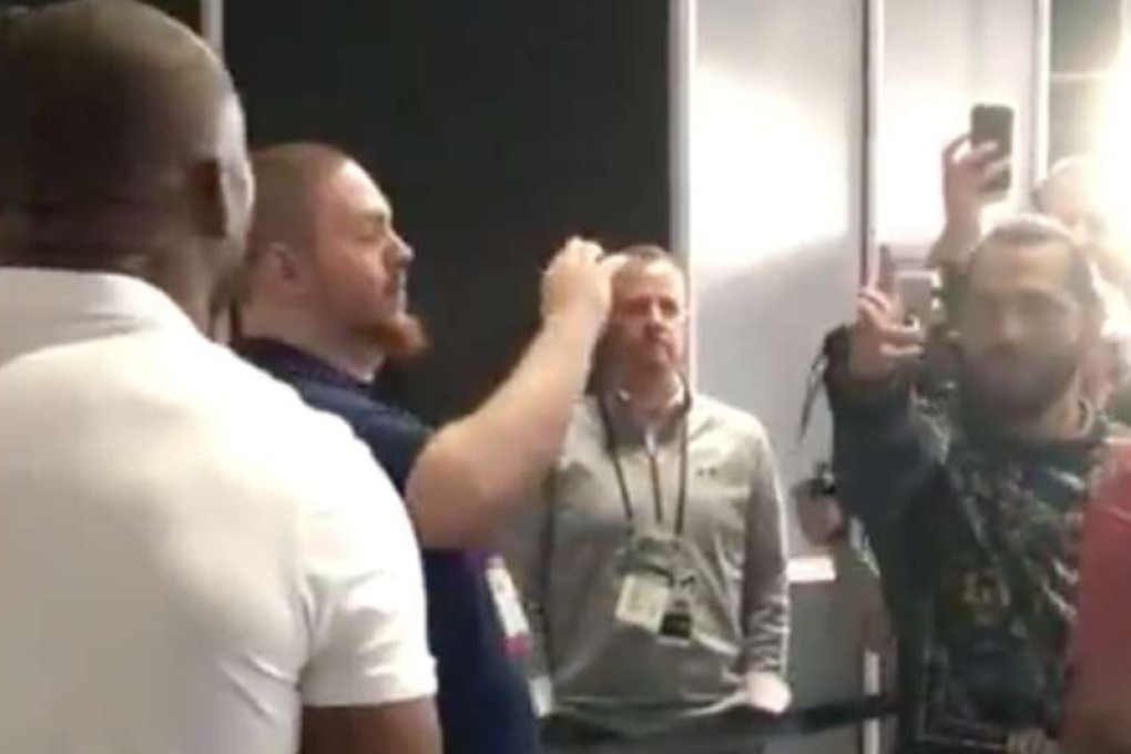 UFC veteran Jorge Masvidal gets into a verbal altercation with welterweight champion Kamaru Usman at Media Row during Super Bowl week in Miami, Florida in January. Photo: Handout