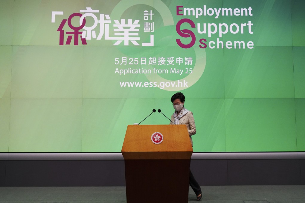 Chief Executive Carrie Lam Cheng Yuet-ngor meets the press at the Hong Kong government headquarters in Admiralty on May 19. Photo: Robert Ng