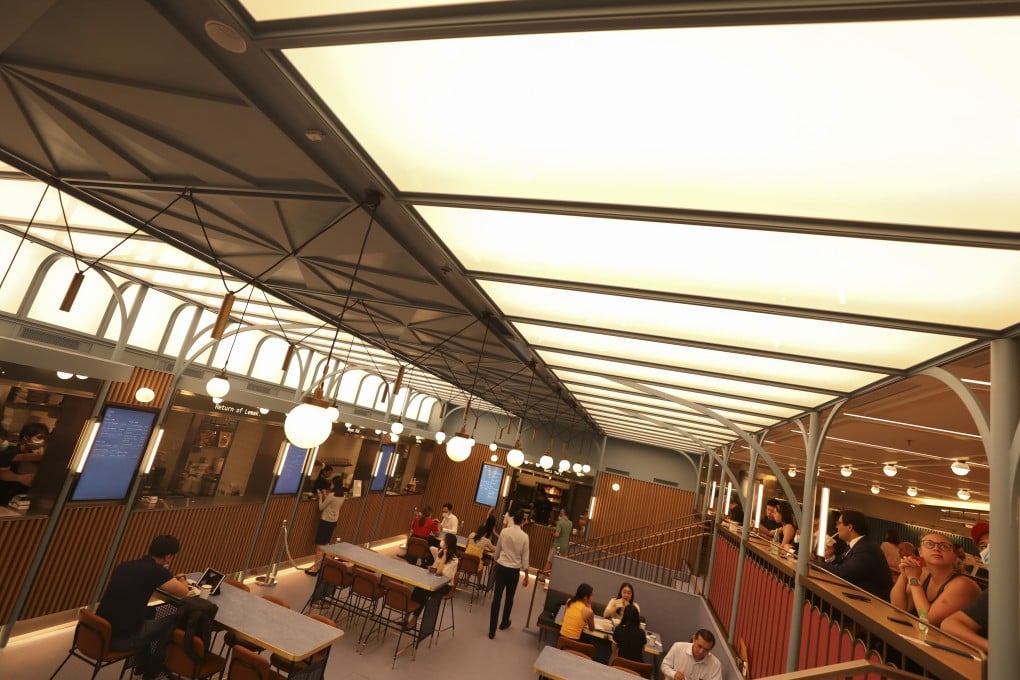 The biggest challenge for Linehouse, the designers behind BaseHall in the basement of Jardine House, was to “avoid feeling like you’re in a dungeon”. They employed backlighting and an arched roof reminiscent of some of the world’s classic markets. Photo: May Tse