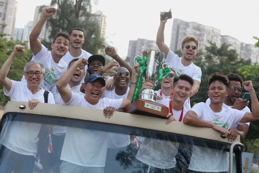 Wofoo Tai Po celebrate with the trophy after winning last season’s Hong Kong Premier League. Photo: K.Y. Cheng