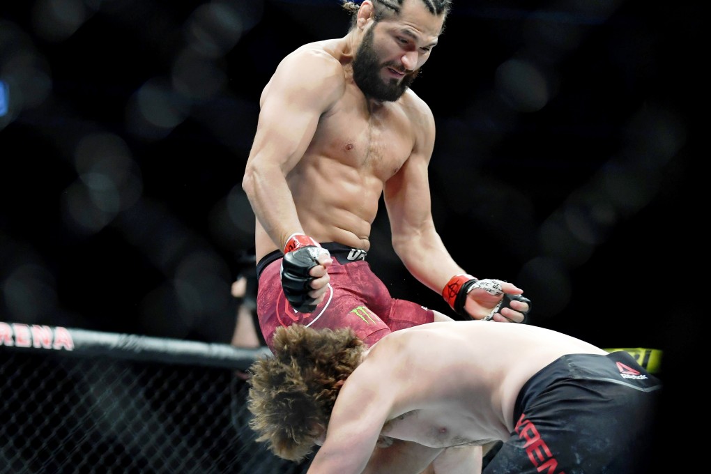 Jorge Masvidal knocks Ben Askren out with a flying knee in a record-breaking five seconds at the T-Mobile Arena, Las Vegas in 2019. Photo: USA Today