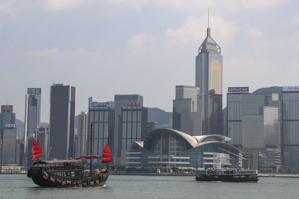 A traditional junk boat, a Star Ferry vessel and skyscrapers housing Hong Kong’s financial and trading firms are seen across Victoria Harbour in September 2019. Photo: Edward Wong