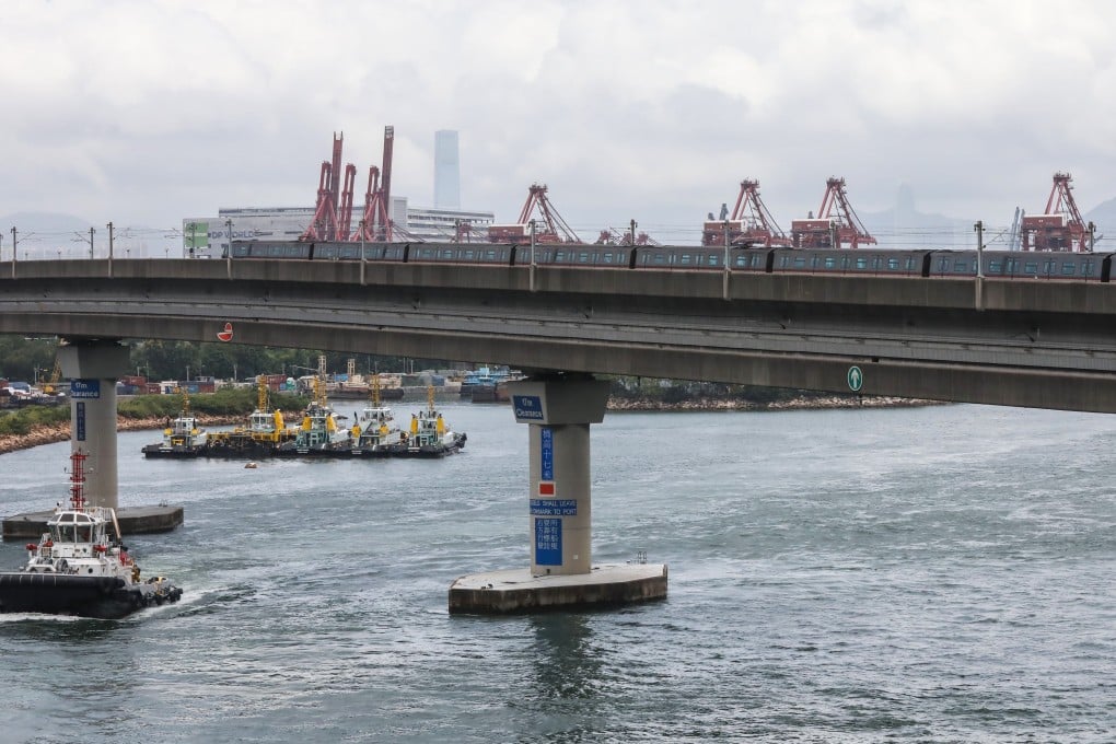 Train services were temporarily disrupted after a boat hit the Rambler Channel Bridge in Hong Kong. Photo: K.Y. Cheng