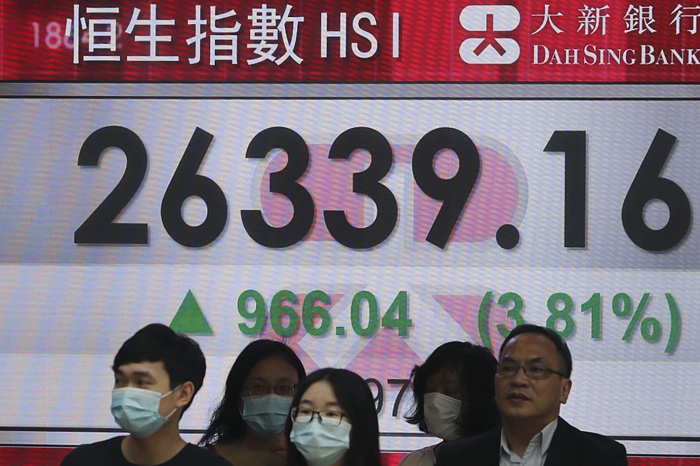 An electronic board showing the Hang Seng Index outside a bank in Central on July 6. The dominance of narrative finance appears to have untethered markets from their traditional indicators. Photo: Sam Tsang