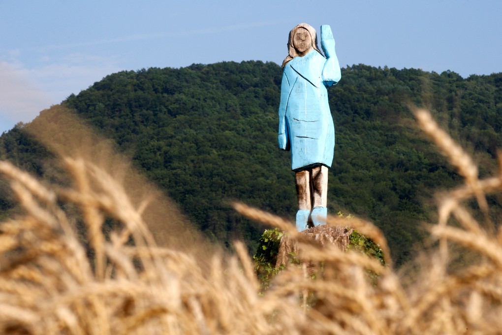 The life-size wooden sculpture of US first lady Melania Trump was officially unveiled in Rozno, near her hometown of Sevnica, Slovenia, in July 2019. Photo: Reuters