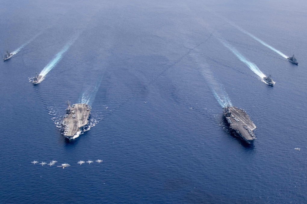 The US Navy sent two aircraft carrier groups, the USS Nimitz and USS Ronald Reagan, to conduct drills in the South China Sea last week. Photo: AFP/US Navy