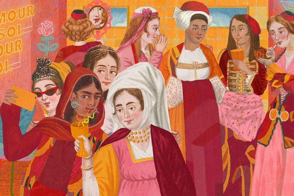 Indonesian artist Anindya Anugrah’s illustration Powder Room, of women in historical dress taking selfies, is an example of how she marries the medieval with the modern.