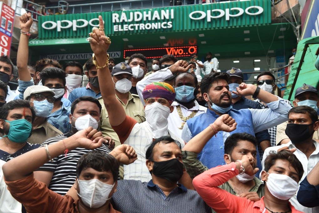 Protesters in Ahmedabad call for a boycott of Chinese goods. Photo: AFP