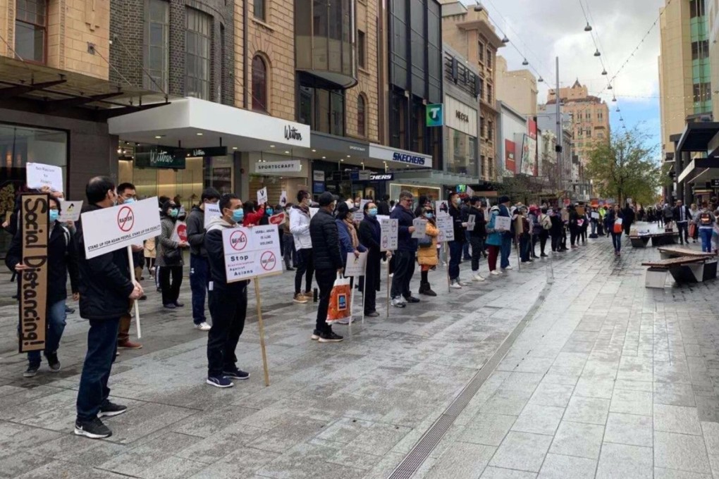 Asian-Australians hold an anti-racism protest in Adelaide, South Australia. Photo: Facebook
