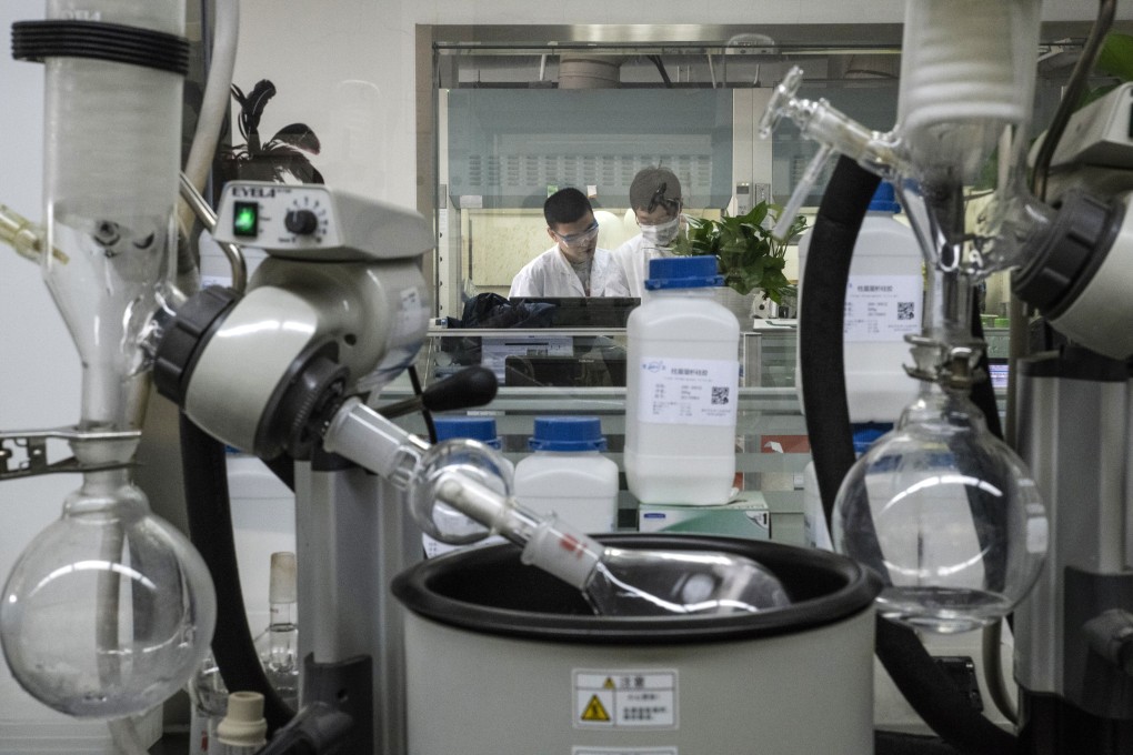 Apparatus and equipment in a laboratory at BeiGene’s R&D centre in Beijing. Pharma and biotech stocks in Hong Kong have outperformed the broader market as companies attract foreign investors. Photo: Bloomberg