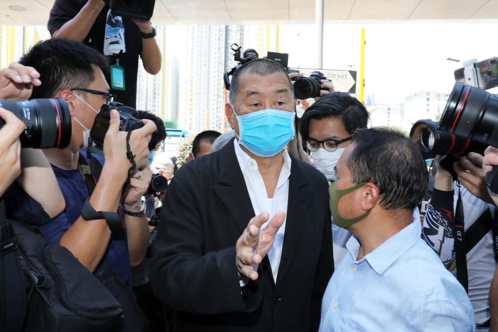 Hong Kong media tycoon Jimmy Lai appears at West Kowloon Court on Monday. Photo: SCMP