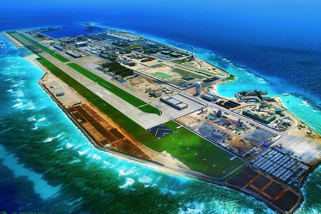 An aerial view of Fiery Cross Reef, occupied and controlled by China as Yongshu Reef, but also claimed by the Philippines and Vietnam. Photo: People's Daily