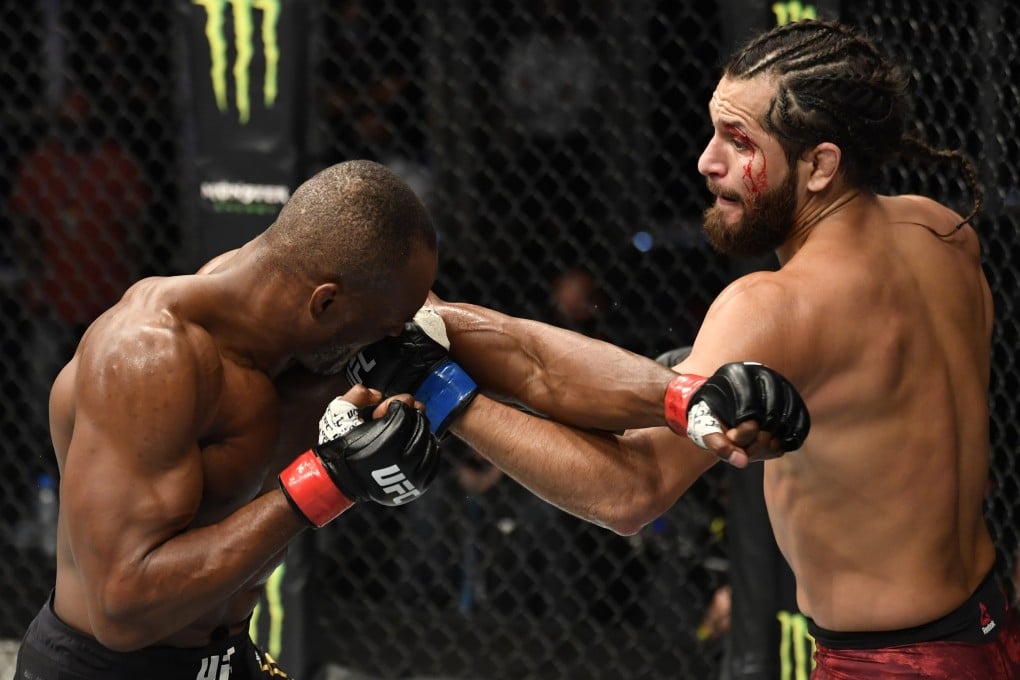 Jorge Masvidal punches Kamaru Usman in their UFC welterweight championship fight during UFC 251. Photo: USA TODAY Sports