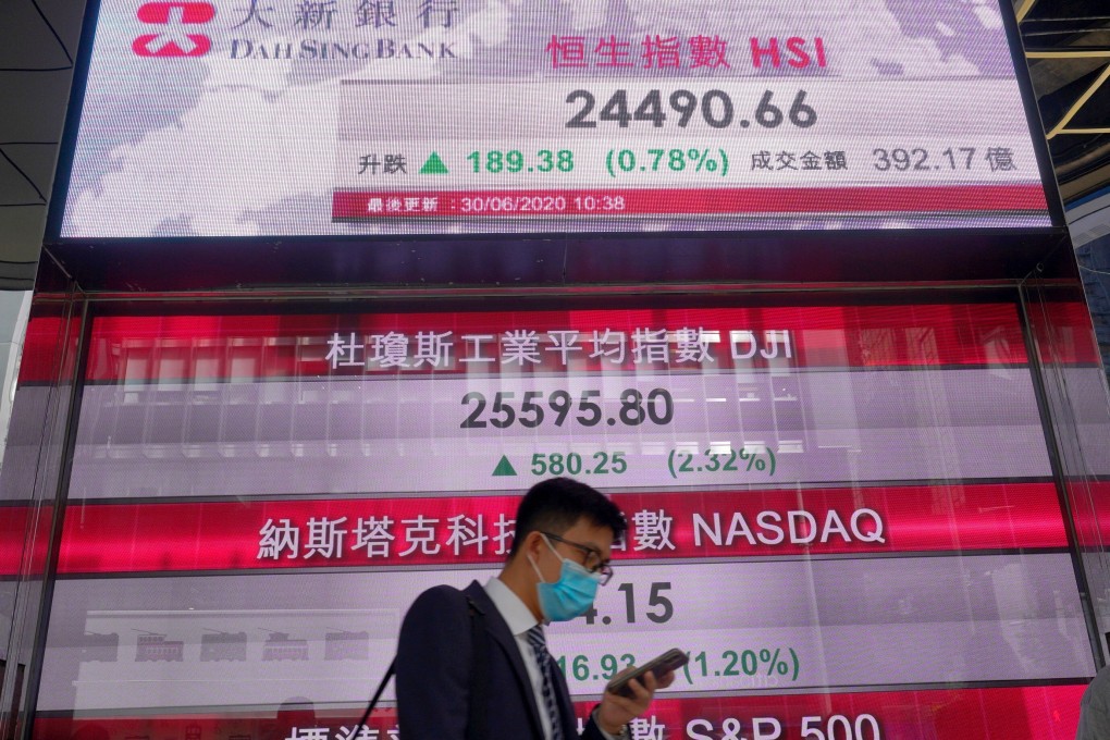 Hong Kong investors overall are optimistic, propelling the Hang Seng Index into a bull market last week. Here, a man walks past a bank's electronic board at Hong Kong Stock Exchange on June 30, 2020. Photo: Associated Press