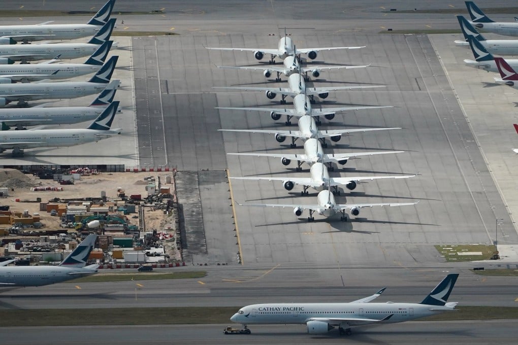 Cathay aircraft sit grounded at Hong Kong International Airport. Photo: Felix Wong