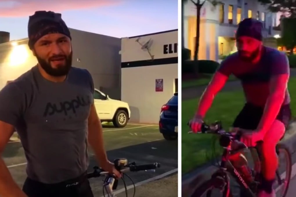 Jorge Masvidal cycles to the gym after landing in Miami following an 18-hour flight from Abu Dhabi. Photo: YouTube/Jorge Masvidal