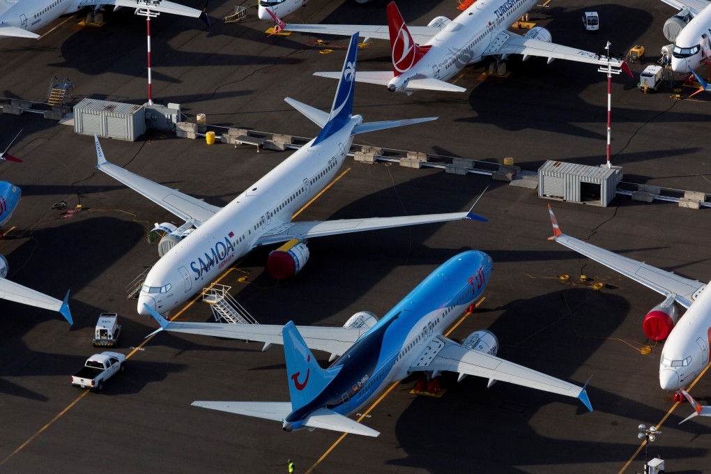 Boeing 737 MAX aircraft are parked in a car park at Boeing Field in this aerial photo over Seattle, Washington in June 2020. Photo: Reuters