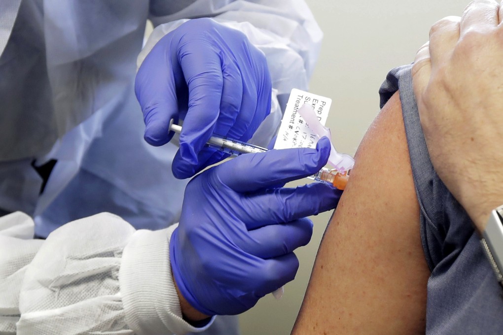 A subject receives a shot in the first-stage safety study clinical trial of Moderna’s potential vaccine in Seattle in March. Photo: AP