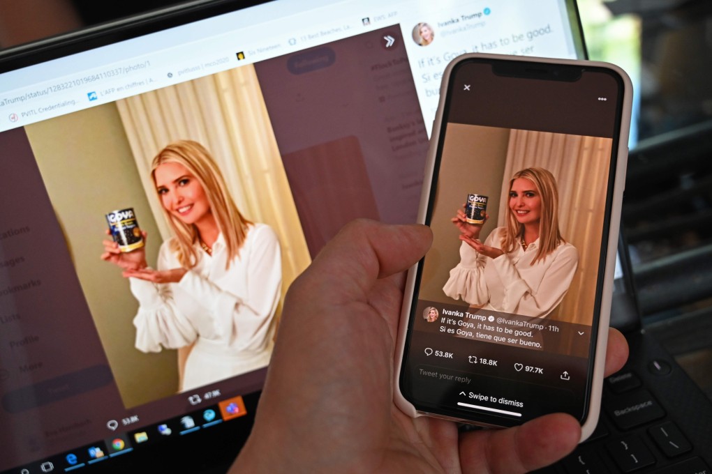 Ivanka Trump, daughter and adviser to US President Donald Trump, posted a photo on Twitter of herself holding a can of Goya beans. Photo: AFP