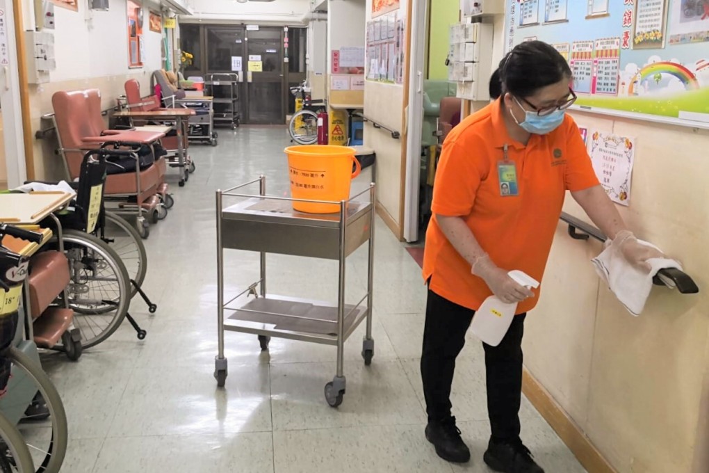 Professional carer Lai Sui-lin, who works at the SAGE Bradbury Home for the Elderly in Aberdeen, is one of many Hong Kong care facility staff feeling the added stress of working amid the Covid-19 pandemic. Photo: Handout