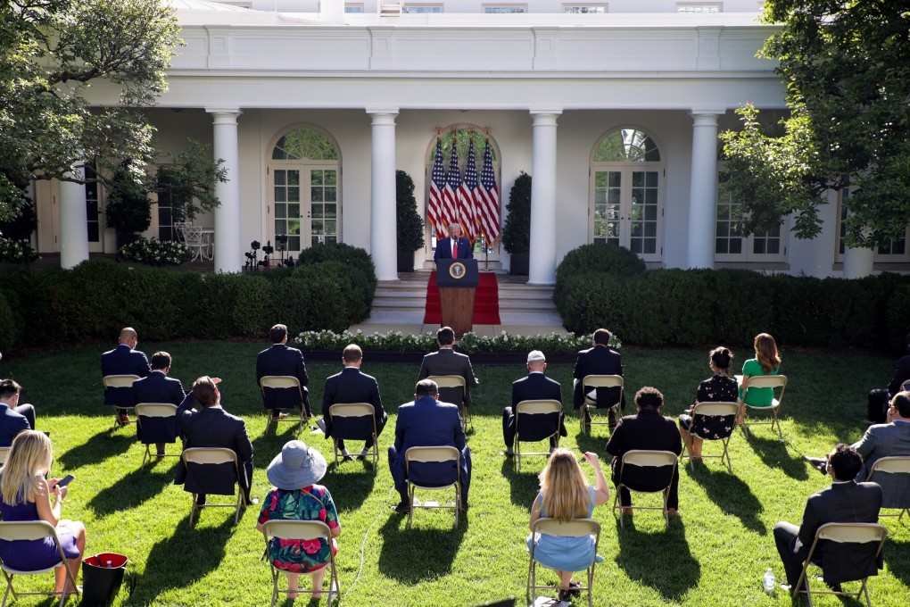 US President Donald Trump addresses a news conference in the Rose Garden of the White House on July 14, where he said he had signed the Hong Kong Autonomy Act and issued an executive order to end Hong Kong’s special status with the US. Photo: Bloomberg
