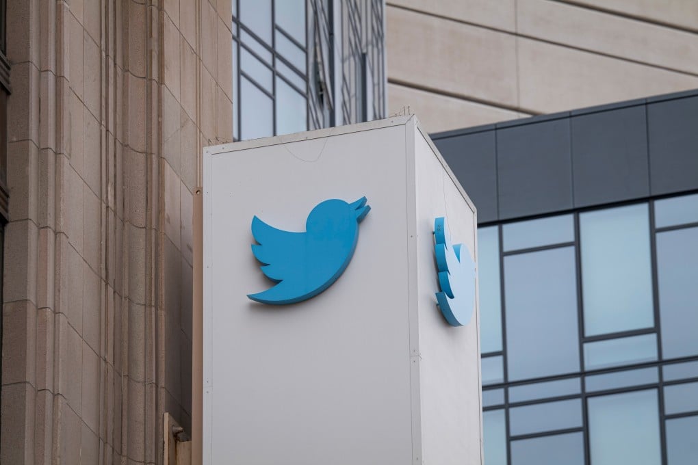 The Twitter logo is seen outside the company’s headquarters in San Francisco, California. Twitter said on Saturday that hackers had accessed accounts and copied records from up to eight hacked users. Photo: Bloomberg
