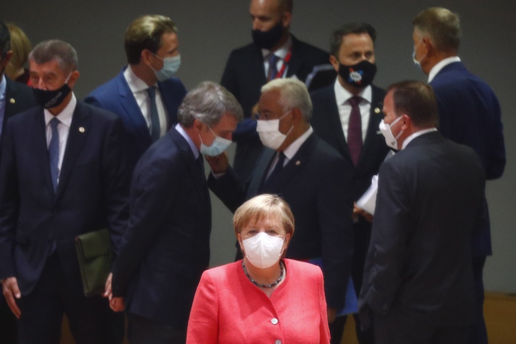German Chancellor Angela Merkel (centre) and other European leaders at the start of the EU summit in Brussels on Friday. Photo: EPA-EFE
