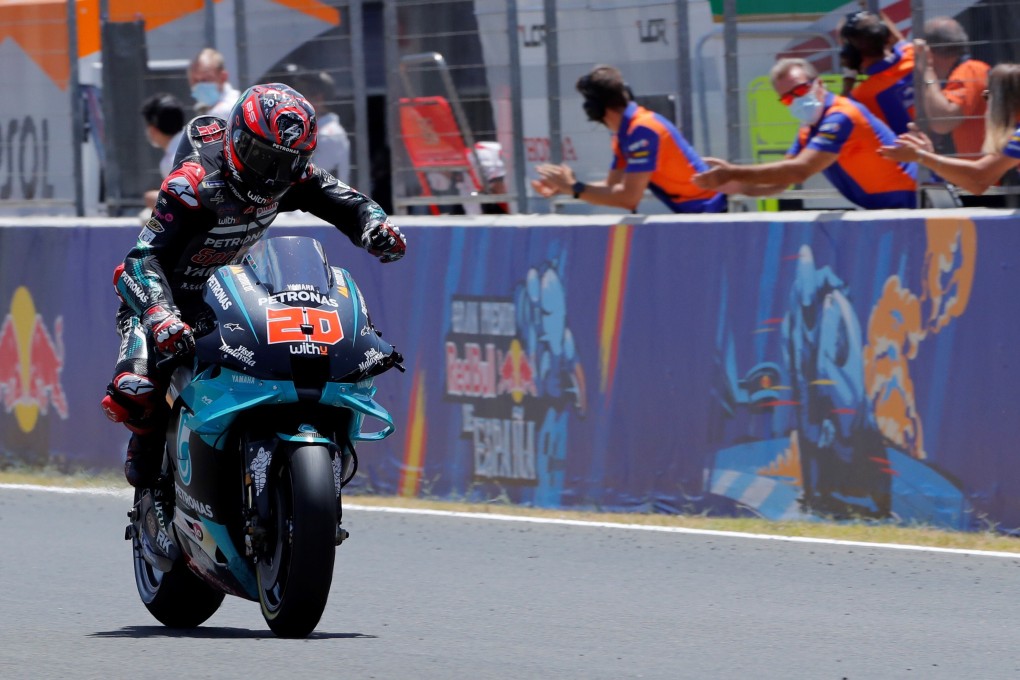 Fabio Quartararo, of Petronas Yamaha SRT team, crosses the finish line to win the Spanish Grand Prix at Circuito de Jerez-Angel Nieto circuit in Jerez de la Frontera, southern Spain. Photo: EPA
