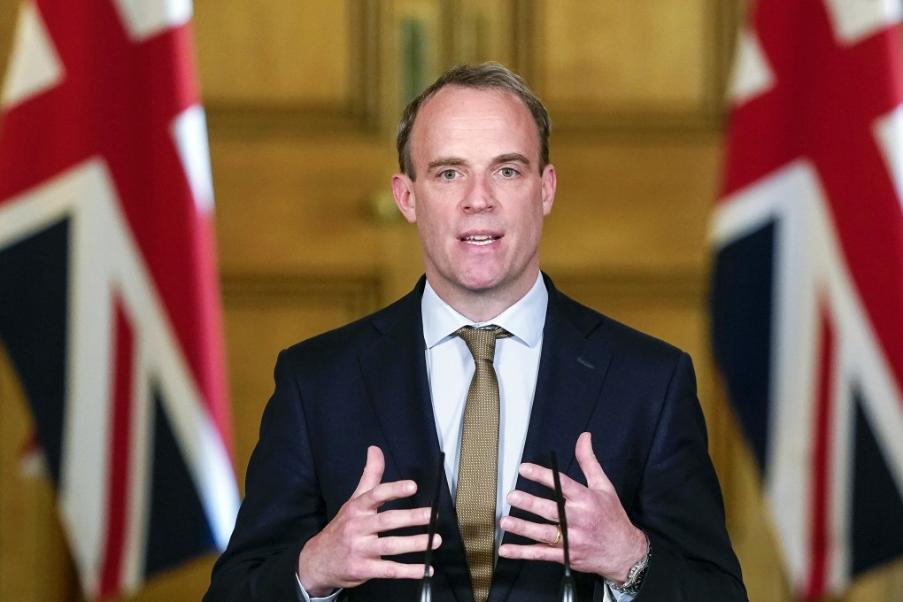 Britain’s Foreign Secretary Dominic Raab was expected to address Parliament on Monday regarding the treaty with Hong Kong. Photo: EPA-EFE