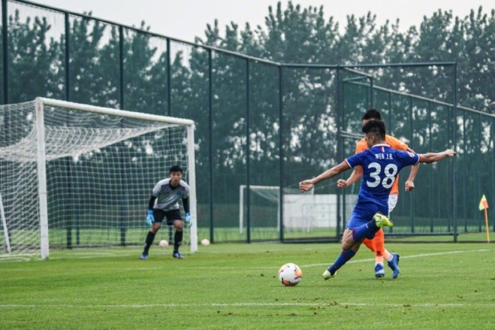 Shanghai Shenhua left back Wen Jiabao in action in preseason. Photo: Weibo/Shanghai Shenhua