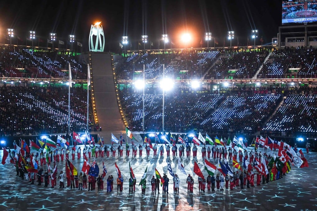 Athletes at the closing ceremony for the 2018 Games. Photo: AFP
