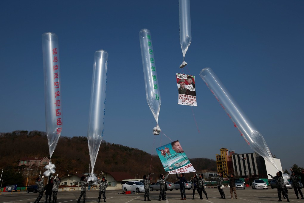 South Korea’s Ministry of Unification last week revoked the licences of two defector-led organisations involved in flying propaganda leaflets across the border. Photo: EPA