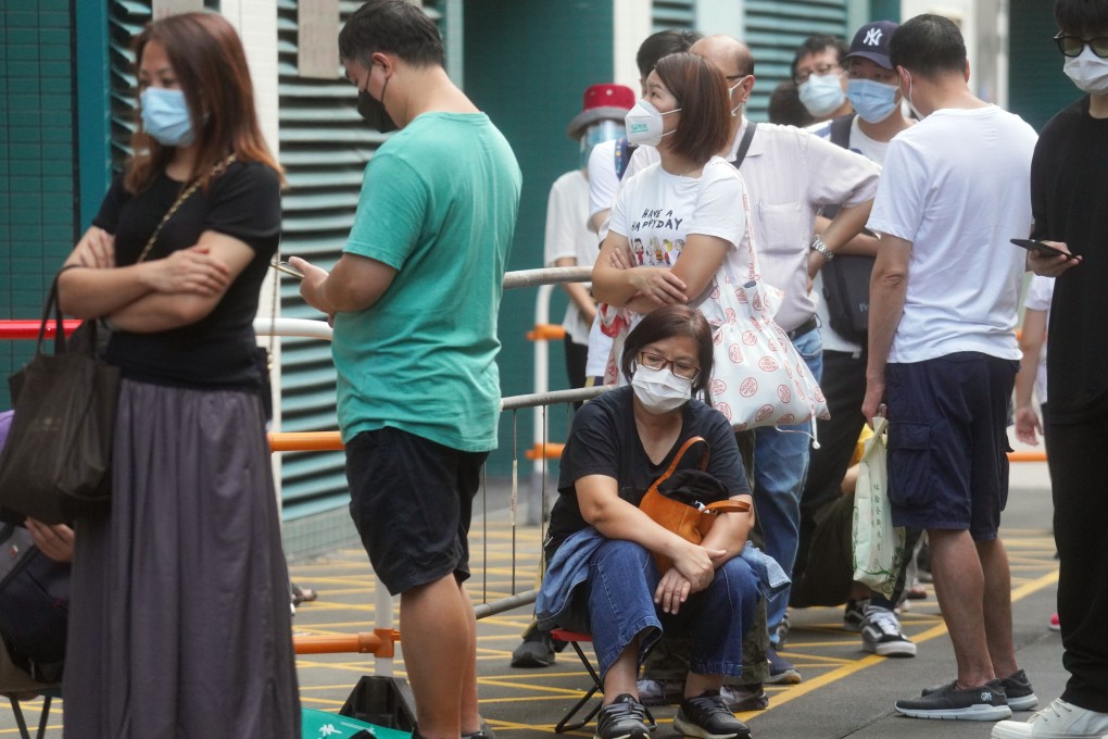 Residents queue for Covid-19 tests at the private St Teresa’s Hospital. Photo: Winson Wong