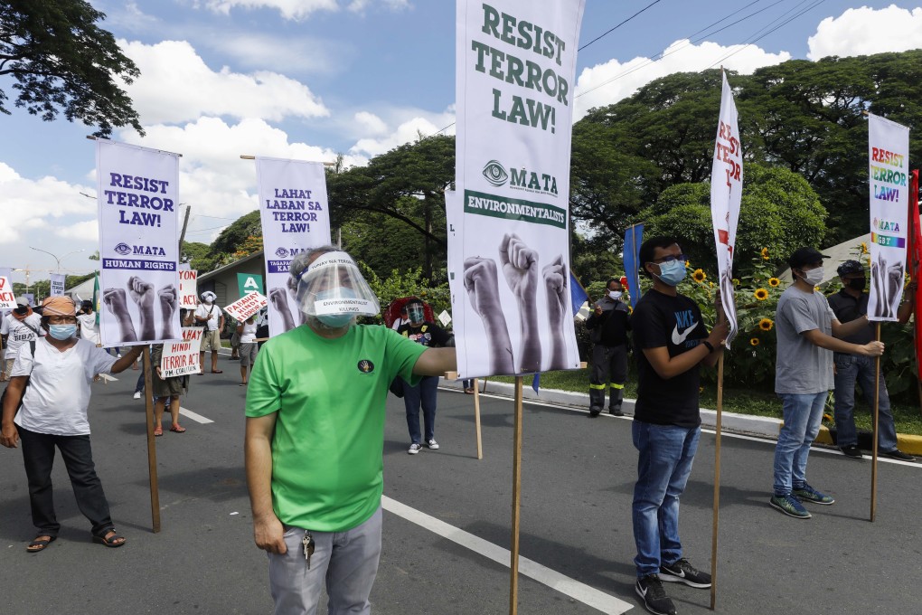 A protest against the new anti-terrorism law at the University of the Philippines in Quezon City, Metro Manila. Photo: EPA