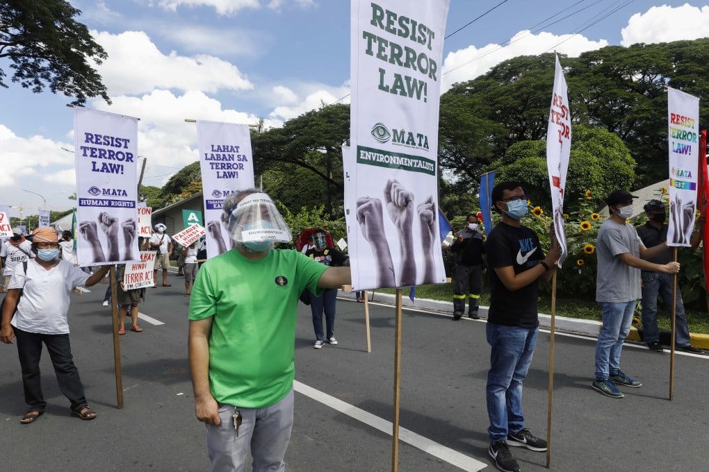 A protest against the new anti-terrorism law at the University of the Philippines in Quezon City, Metro Manila. Photo: EPA