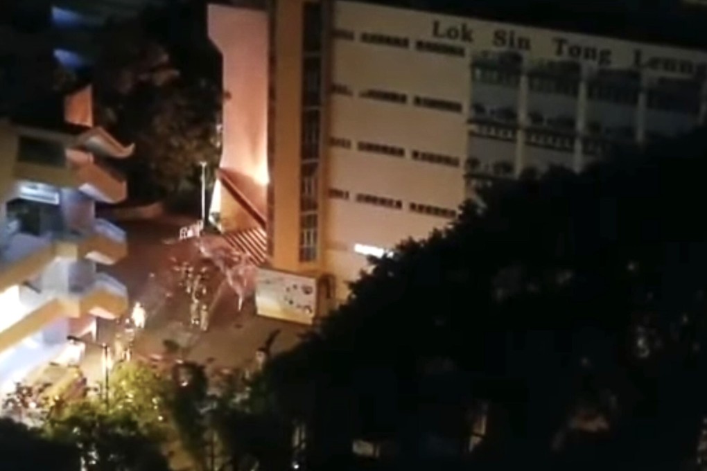 The blaze broke out at Lok Sin Tong Leung Chik Wai Memorial School at Cheung Hong Estate in Tsing Yi shortly before 1am on Friday. Photo: Handout