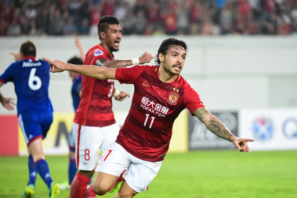 Ricardo Goulart celebrates after scoring in the 2017 AFC Champions League. Photo: Xinhua
