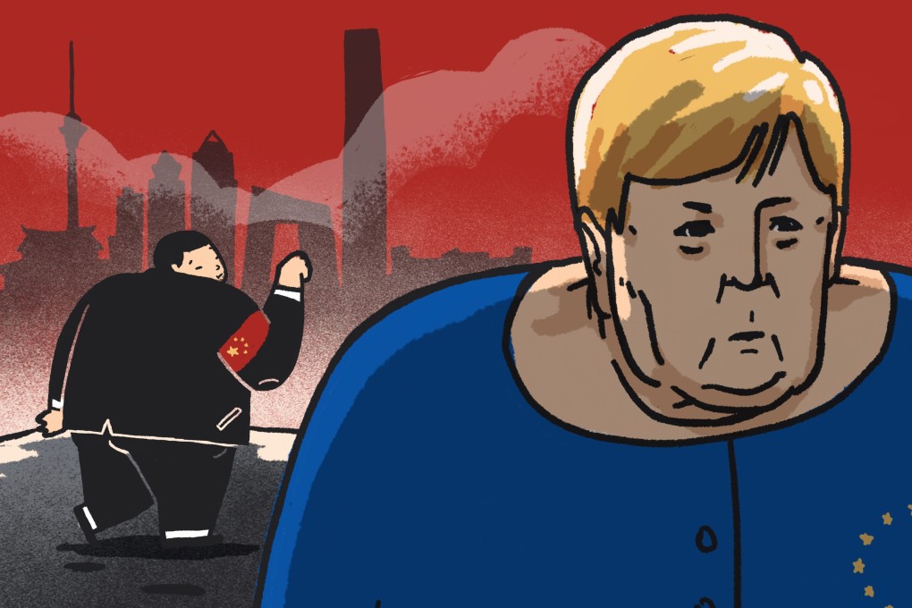 German Chancellor Angela Merkel, seen here shaking hands with President Xi Jinping in 2018, has made 12 trips to China and been a dependable ally of Beijing. Illustration: Perry Tse