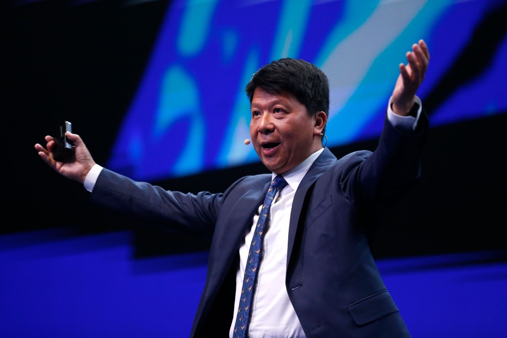 Huawei chairperson Guo Ping delivers a keynote speech at the Mobile World Congress (MWC) in Barcelona on February 26, 2019. Photo: AFP