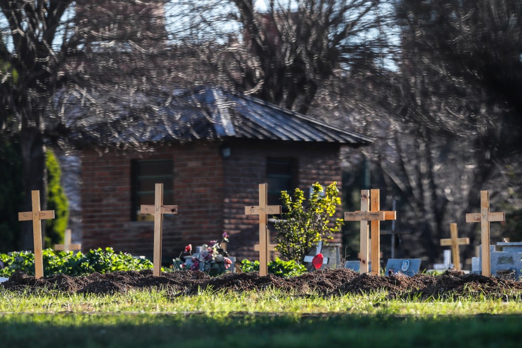 Crosses stand over the graves of Covid-19 victims in the Flores Cemetery in Buenos Aires, Argentina on Saturday. Photo: EPA-EFE