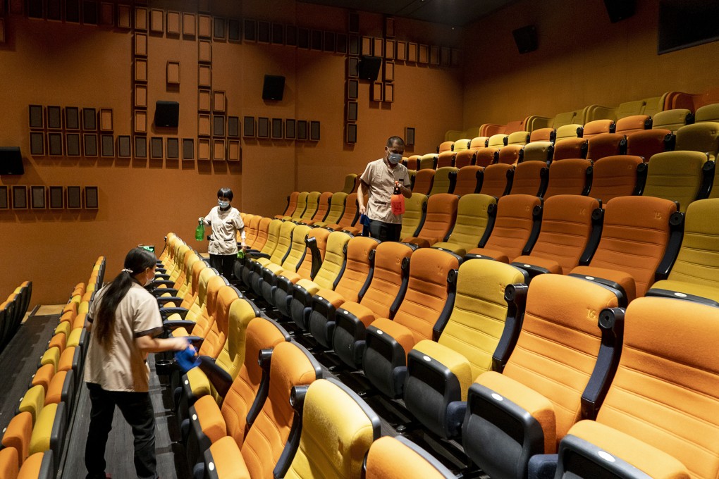 Staff members conduct disinfection in a cinema in Wuhan, central China's Hubei Province, July 20, 2020. Photo: Xinhua