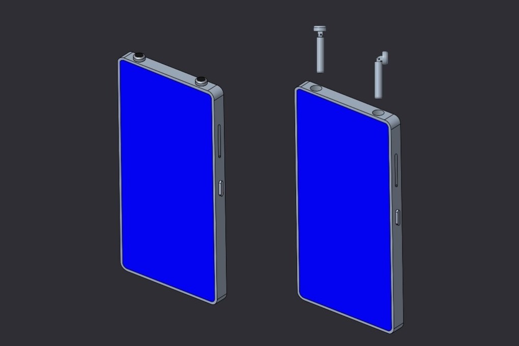 Xiaomi's new patent features earphones with rotatable heads that stow away inside the phone. Image: Xiaomi via WIPO