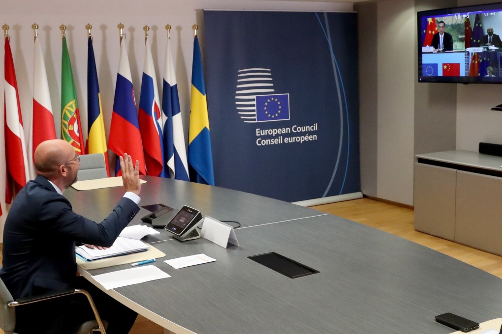European Council president Charles Michel takes part in a virtual summit with Chinese Premier Li Keqiang from Brussels on June 22. Photo: EPA-EFE