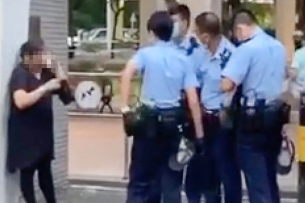Police used pepper spray to subdue a woman after she refused to wear a mask in a supermarket in northern Hong Kong on Tuesday. Photo: Handout