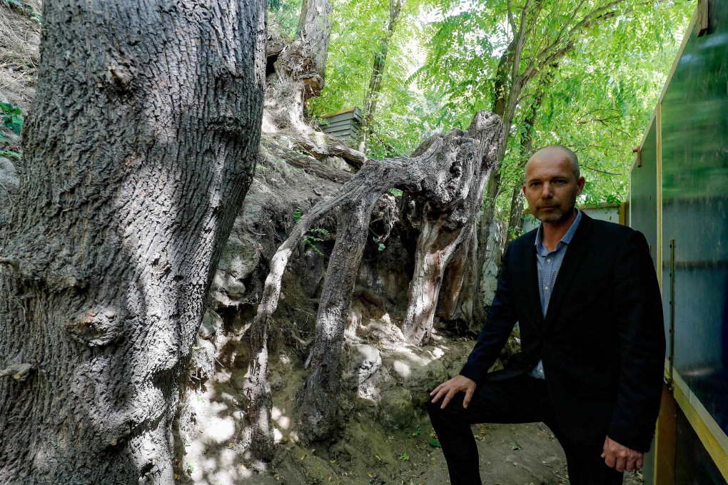 Wouter van der Veen, of the Van Gogh Institute, poses next to the spot where Dutch painter Vincent van Gogh is believed to have painted his last canvas in Auvers-sur-Oise. Photo: AFP