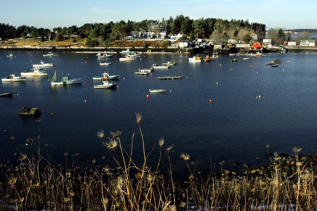 Lobster boats are tied to their moorings at Bailey Island, Maine. A woman was killed near the coast on Monday in a rare unprovoked shark attack. Photo: AP