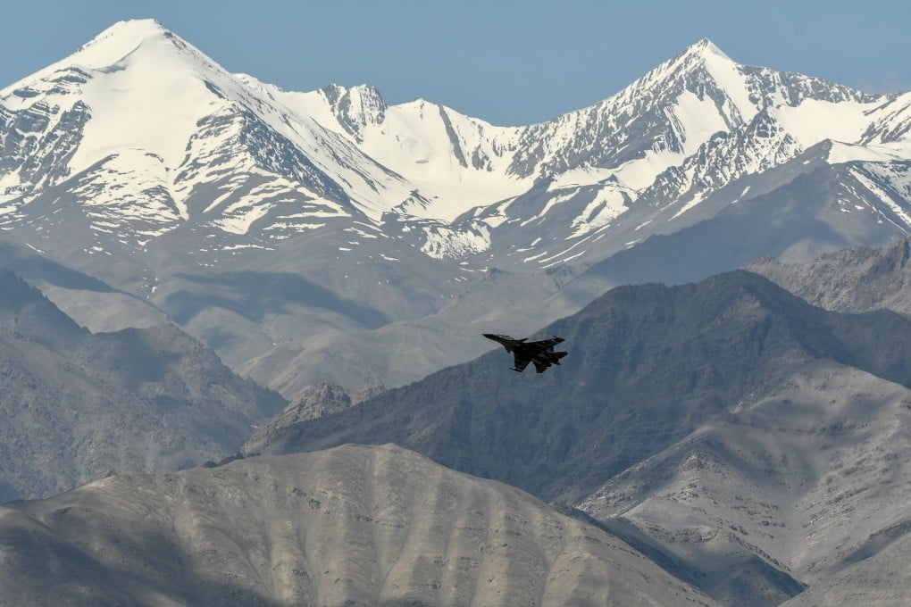 An Indian Air Force aircraft flies near Leh, in Ladakh, on June 27. Photo: AFP