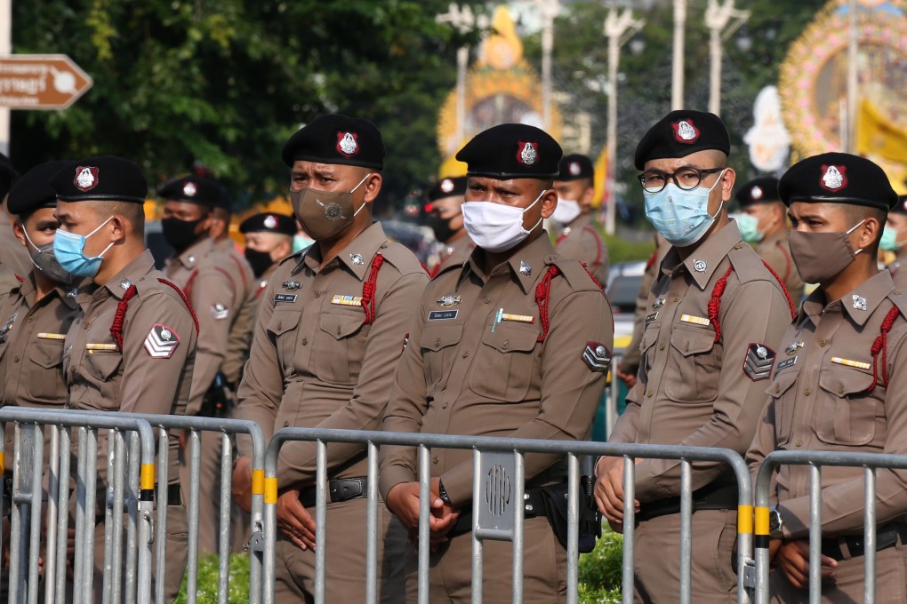 Thai national police officers in downtown Bangkok. Photo: EPA-EFE