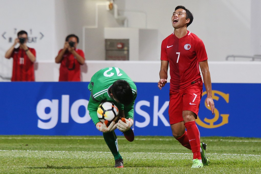 Action from the friendly between Hong Kong and Laos at Mong Kok Stadium on October 5, 2017. Three Laos players have been banned for life over the 4-0 loss. Photo: David Wong